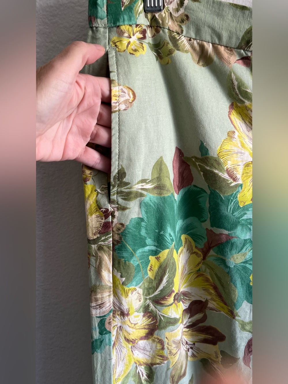 TALBOTS WIDE LEG WASHED LINEN PANTS - DYNAMIC FLORAL Green M NWT - Picture 5 of 11